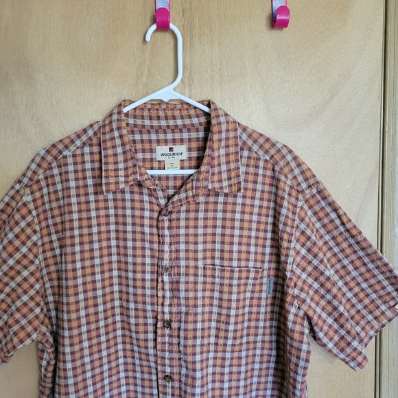 Woolrich XL Plaid Shirt Orange Cream Red - Picture 5 of 6
